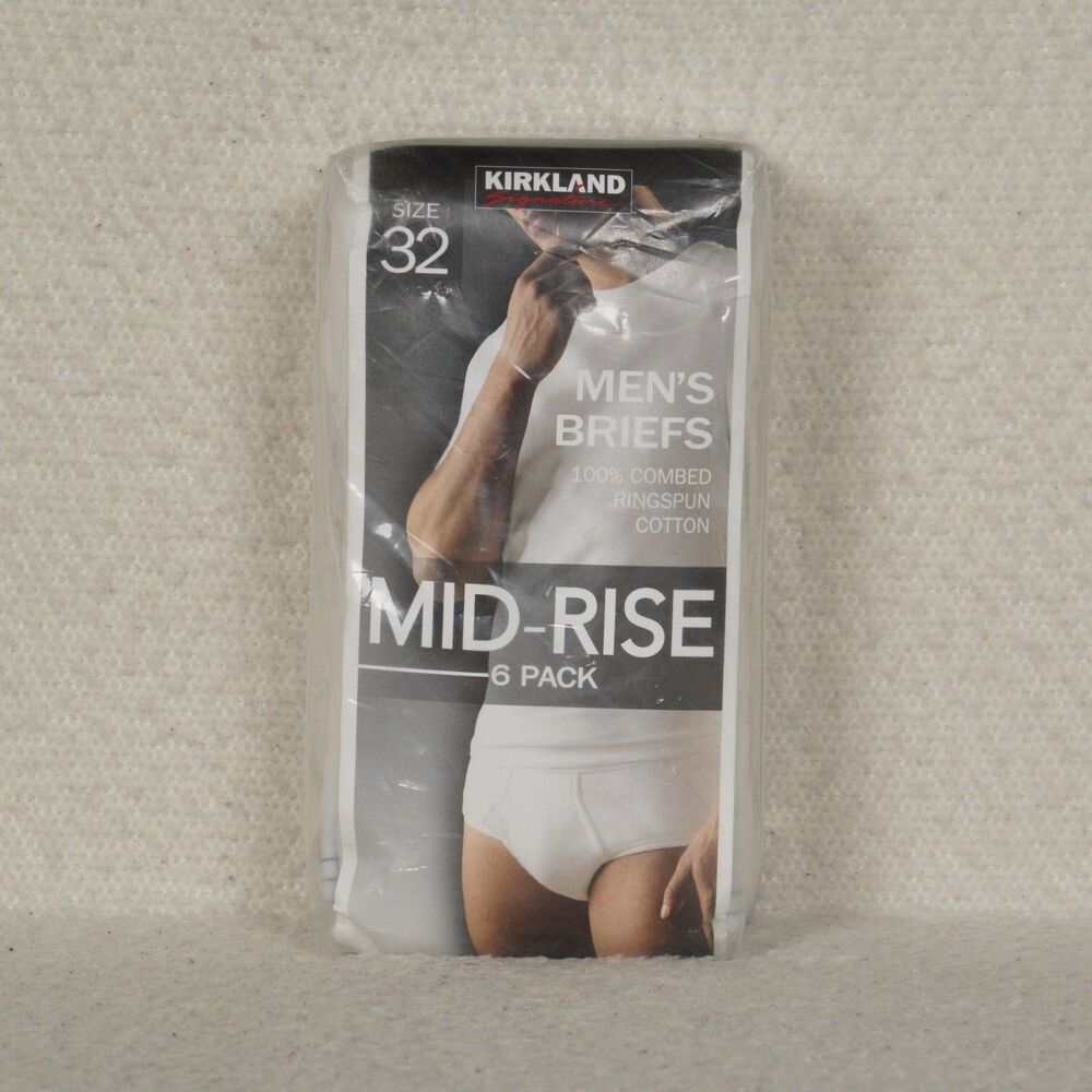 Kirkland Signature Mid-Rise Briefs 6-Pack Mens 32 White Combed Cotton Underwear